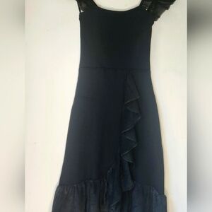 Black|Sleeveless|Sandro Frill|Midi Dress|Size:34 NWT
